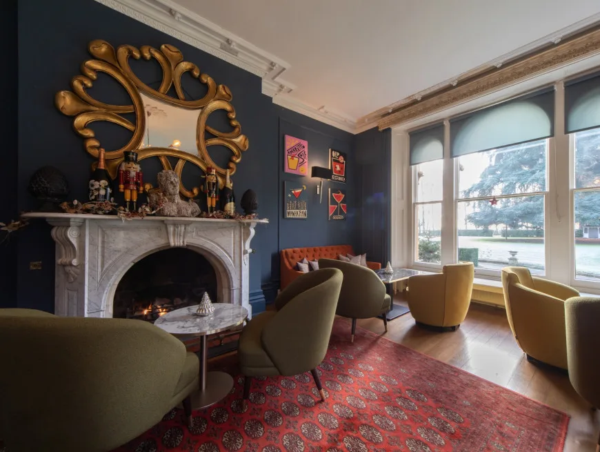 Bedroom with balcony and pool view