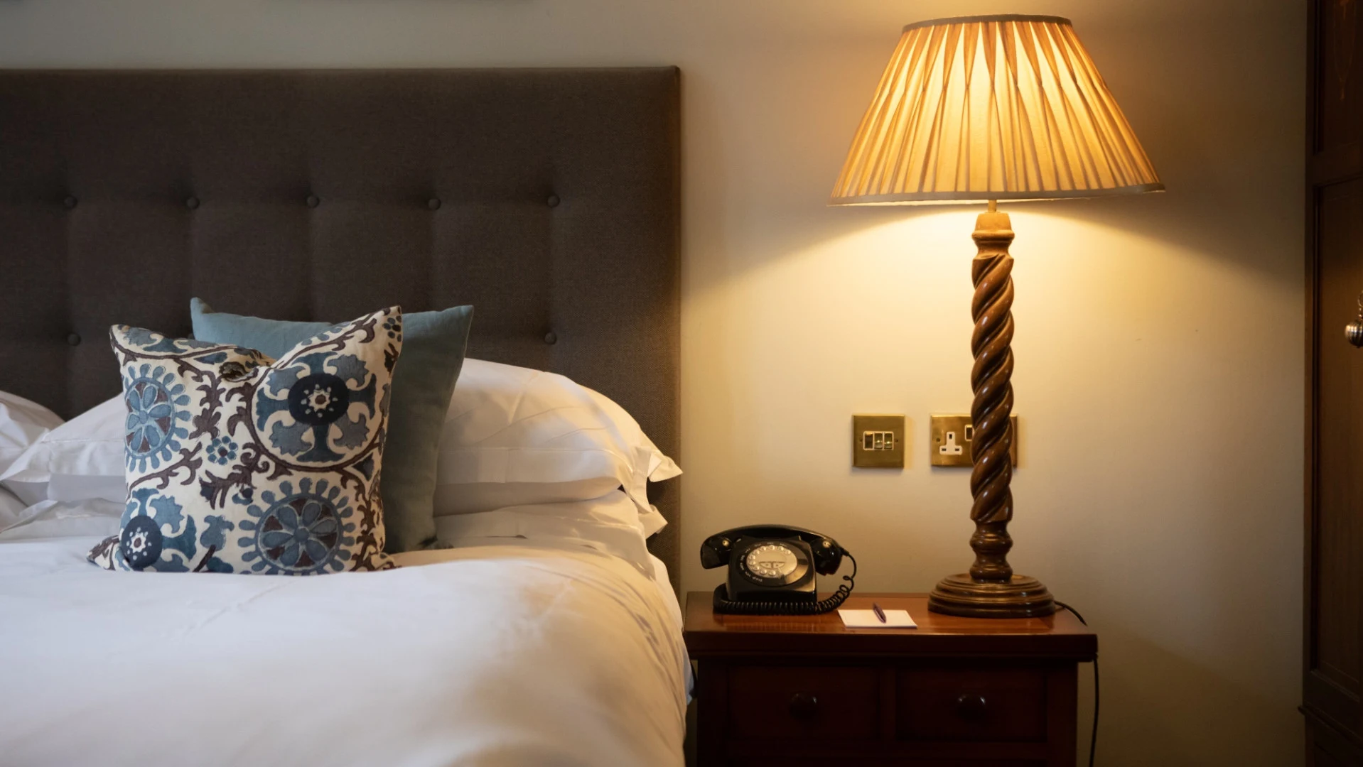 Splendid Bedroom lamp and phone close up