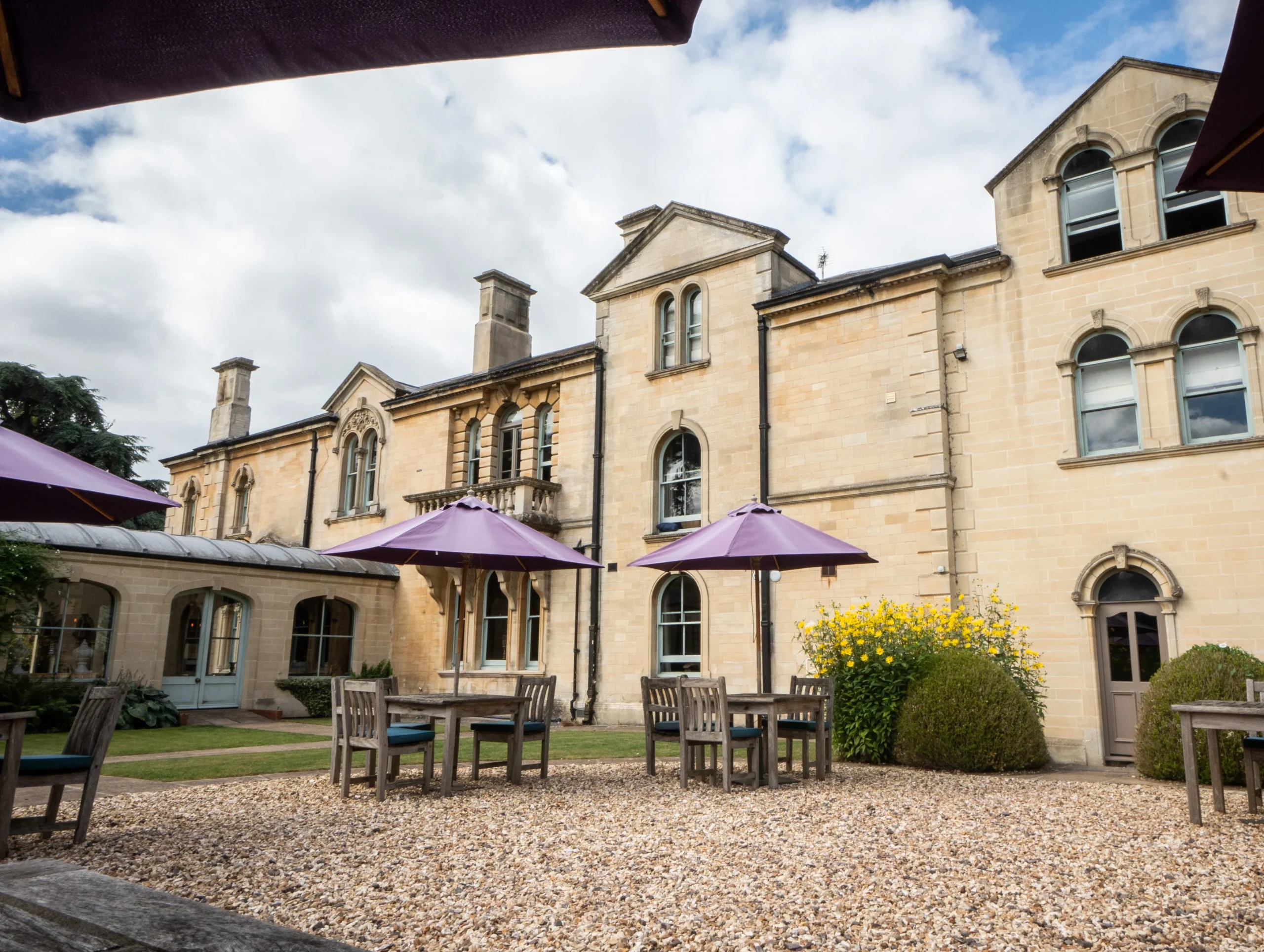 Bedroom with balcony and pool view