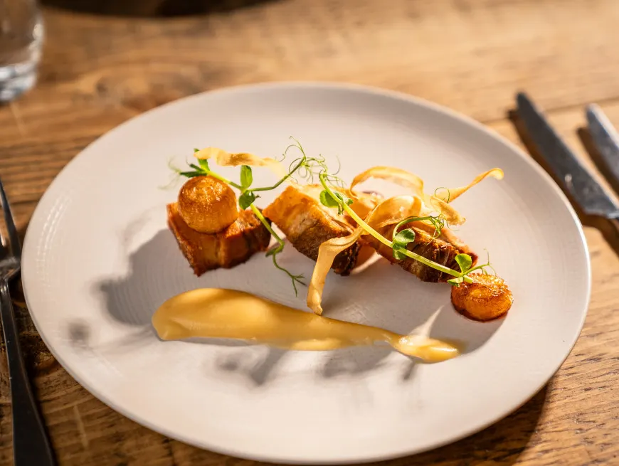 Bedroom with balcony and pool view