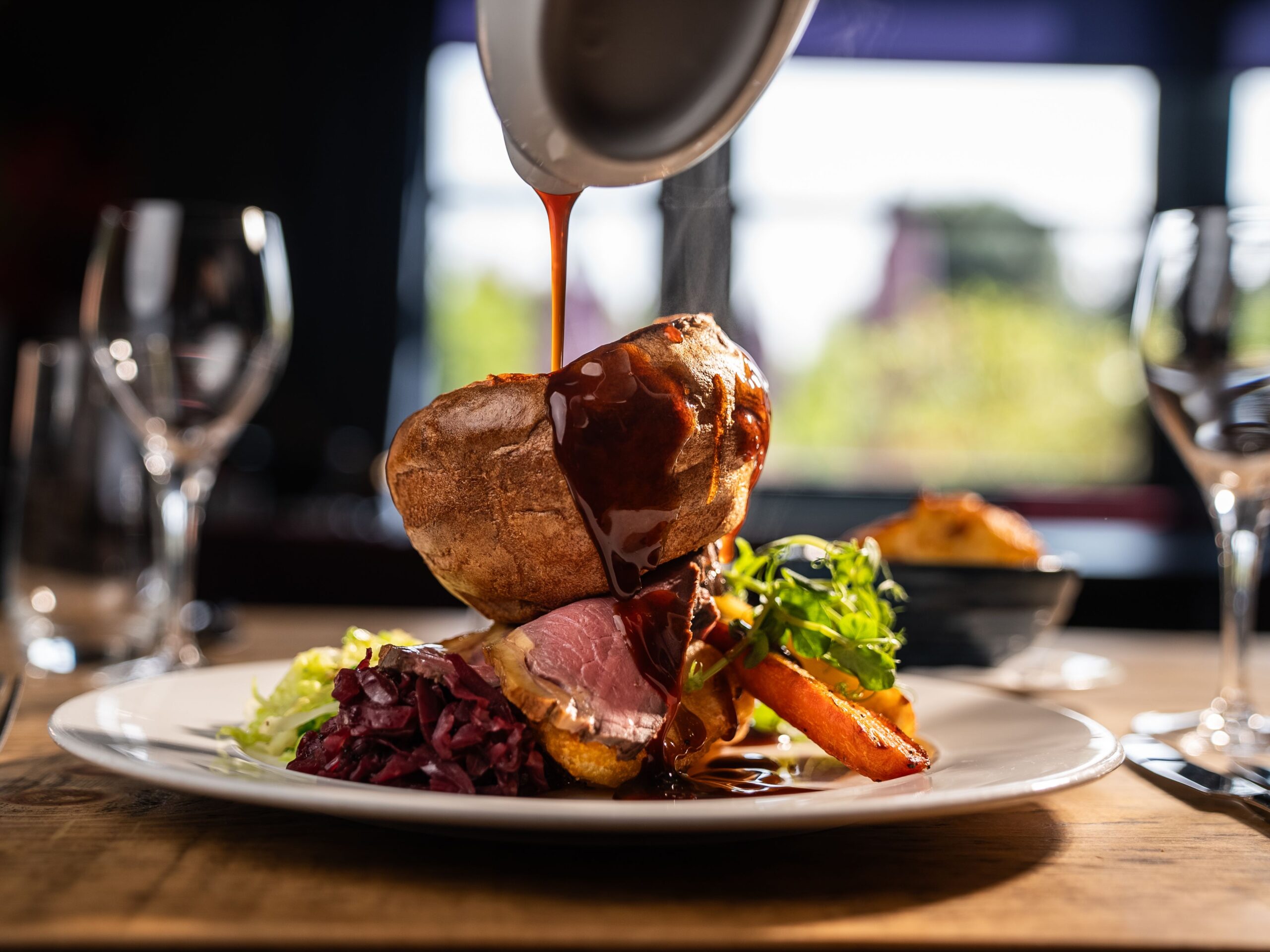 Bar with garden views